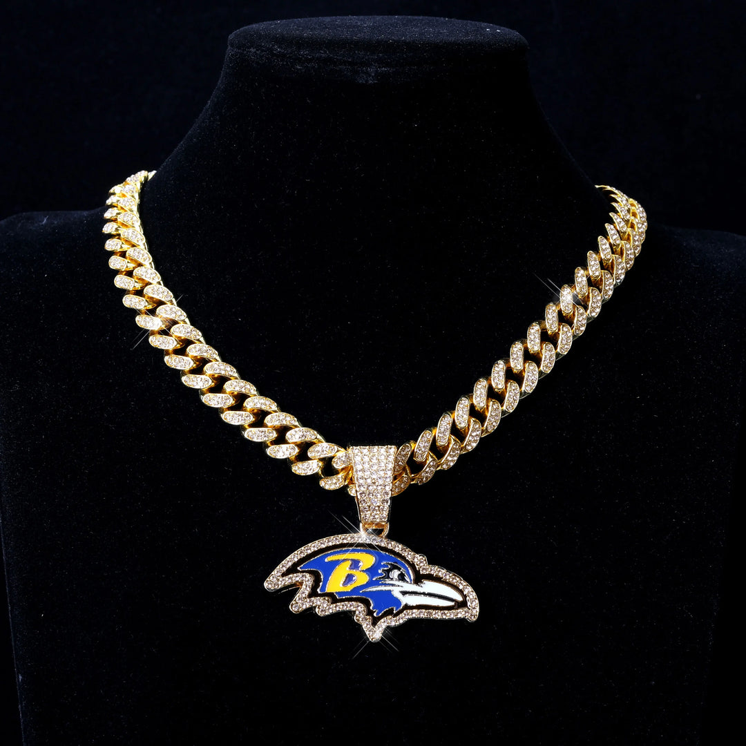Sport-LOGO-Anhänger Halskette mit Iced Out Cuban Chains für Fußballfans