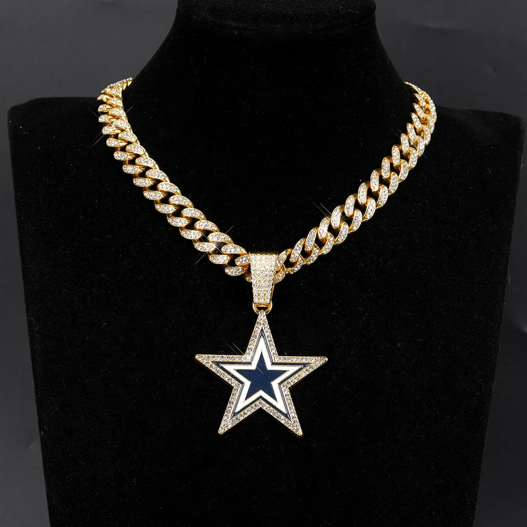 Sport-LOGO-Anhänger Halskette mit Iced Out Cuban Chains für Fußballfans