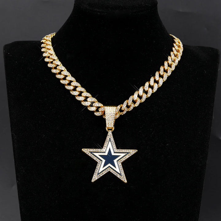 Sport-LOGO-Anhänger Halskette mit Iced Out Cuban Chains für Fußballfans