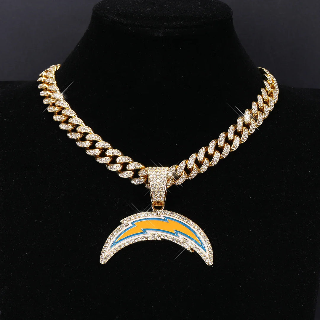 Sport-LOGO-Anhänger Halskette mit Iced Out Cuban Chains für Fußballfans