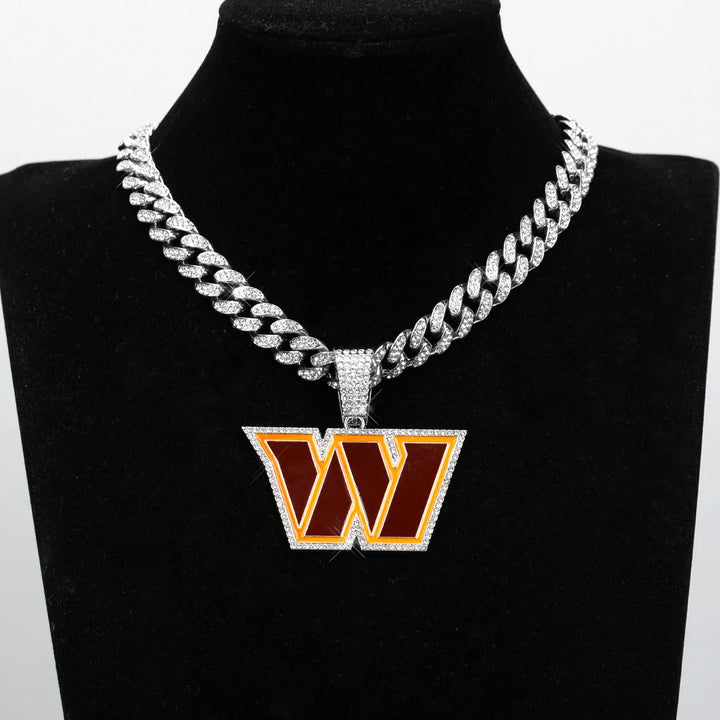 Sport-LOGO-Anhänger Halskette mit Iced Out Cuban Chains für Fußballfans