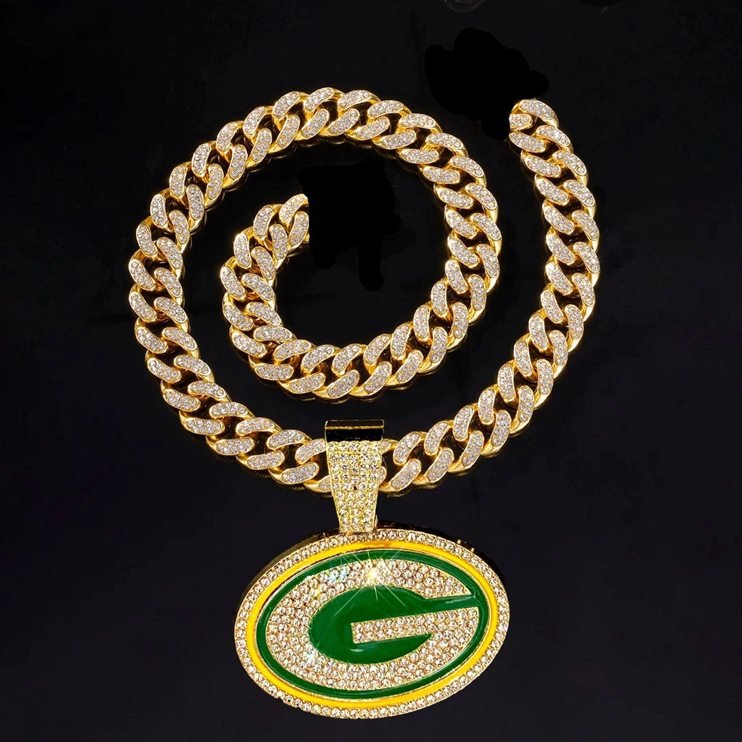 Sport-LOGO-Anhänger Halskette mit Iced Out Cuban Chains für Fußballfans