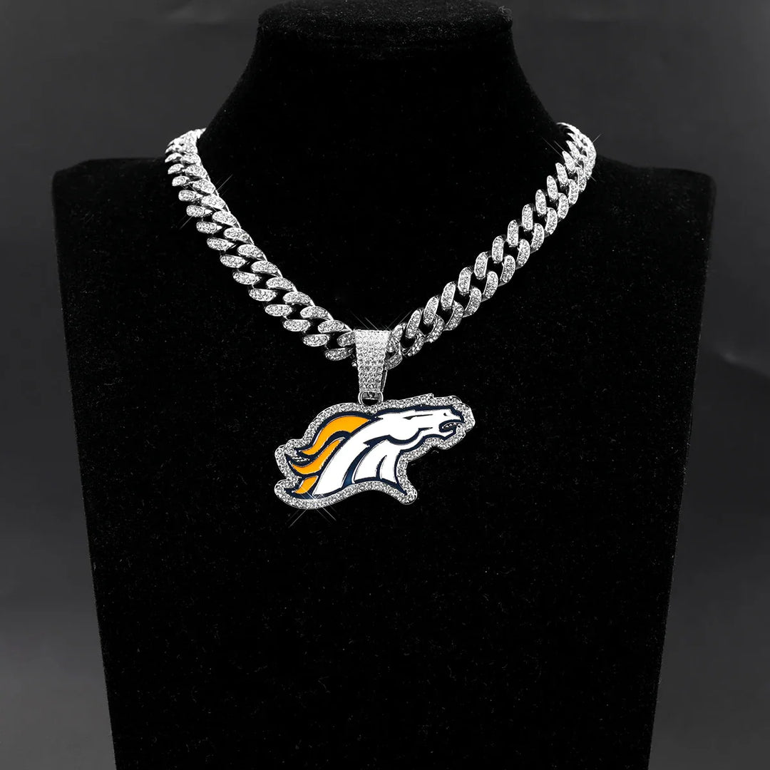 Sport-LOGO-Anhänger Halskette mit Iced Out Cuban Chains für Fußballfans