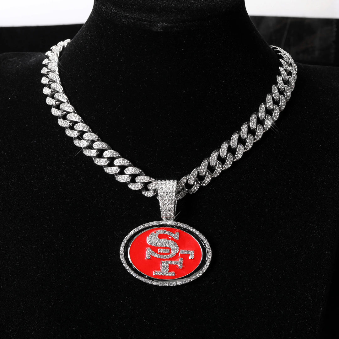 Sport-LOGO-Anhänger Halskette mit Iced Out Cuban Chains für Fußballfans