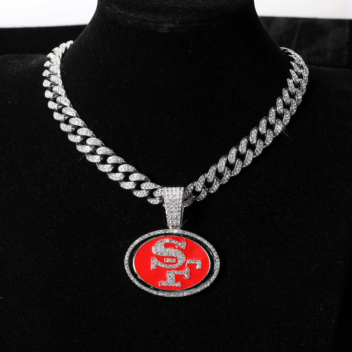 Sport-LOGO-Anhänger Halskette mit Iced Out Cuban Chains für Fußballfans