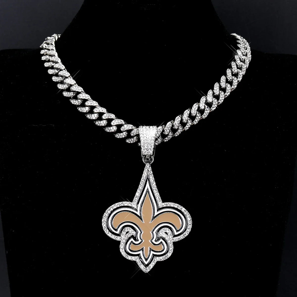 Collier Pendentif LOGO Sport avec Chaînes Cubaines Bling Bling pour les Fans de Football