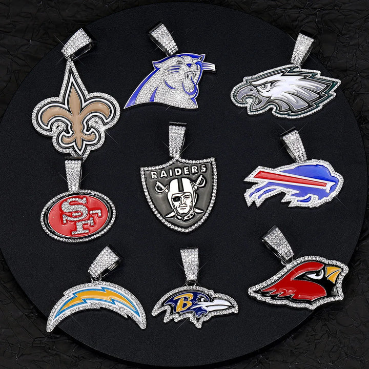 Sport-LOGO-Anhänger Halskette mit Iced Out Cuban Chains für Fußballfans