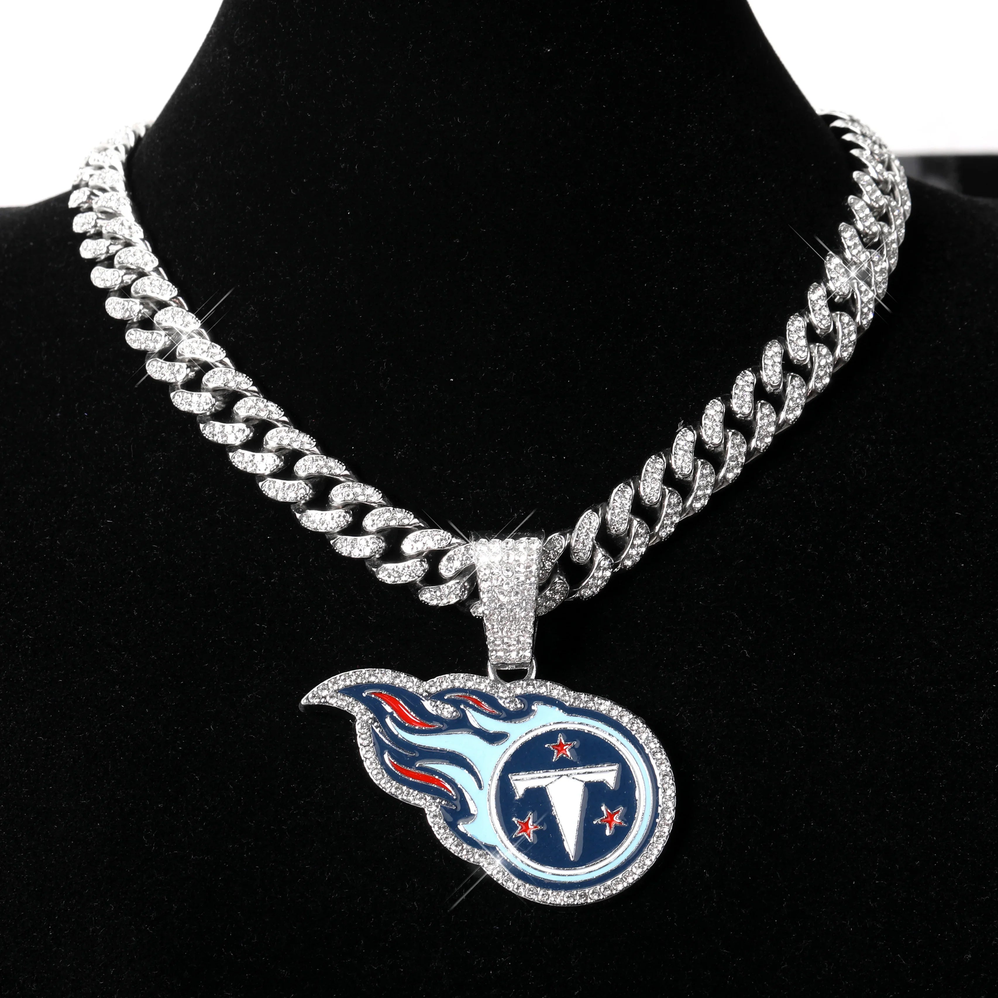 Collier Pendentif LOGO Sport avec Chaînes Cubaines Bling Bling pour les Fans de Football