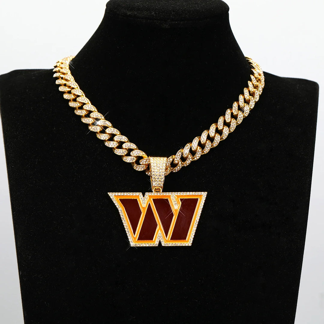 Sport-LOGO-Anhänger Halskette mit Iced Out Cuban Chains für Fußballfans