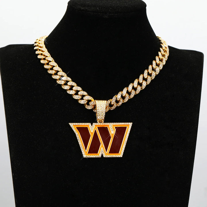 Sport-LOGO-Anhänger Halskette mit Iced Out Cuban Chains für Fußballfans