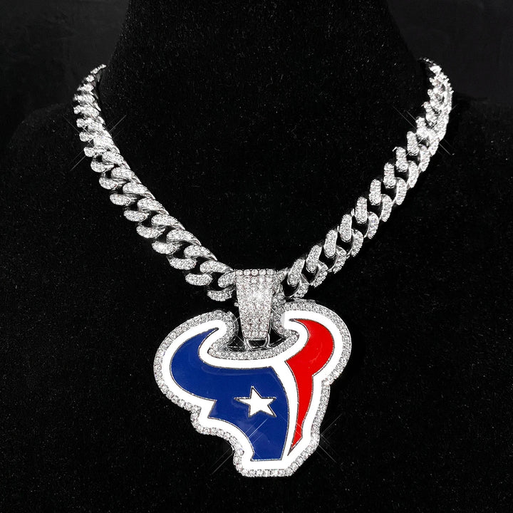 Sport-LOGO-Anhänger Halskette mit Iced Out Cuban Chains für Fußballfans