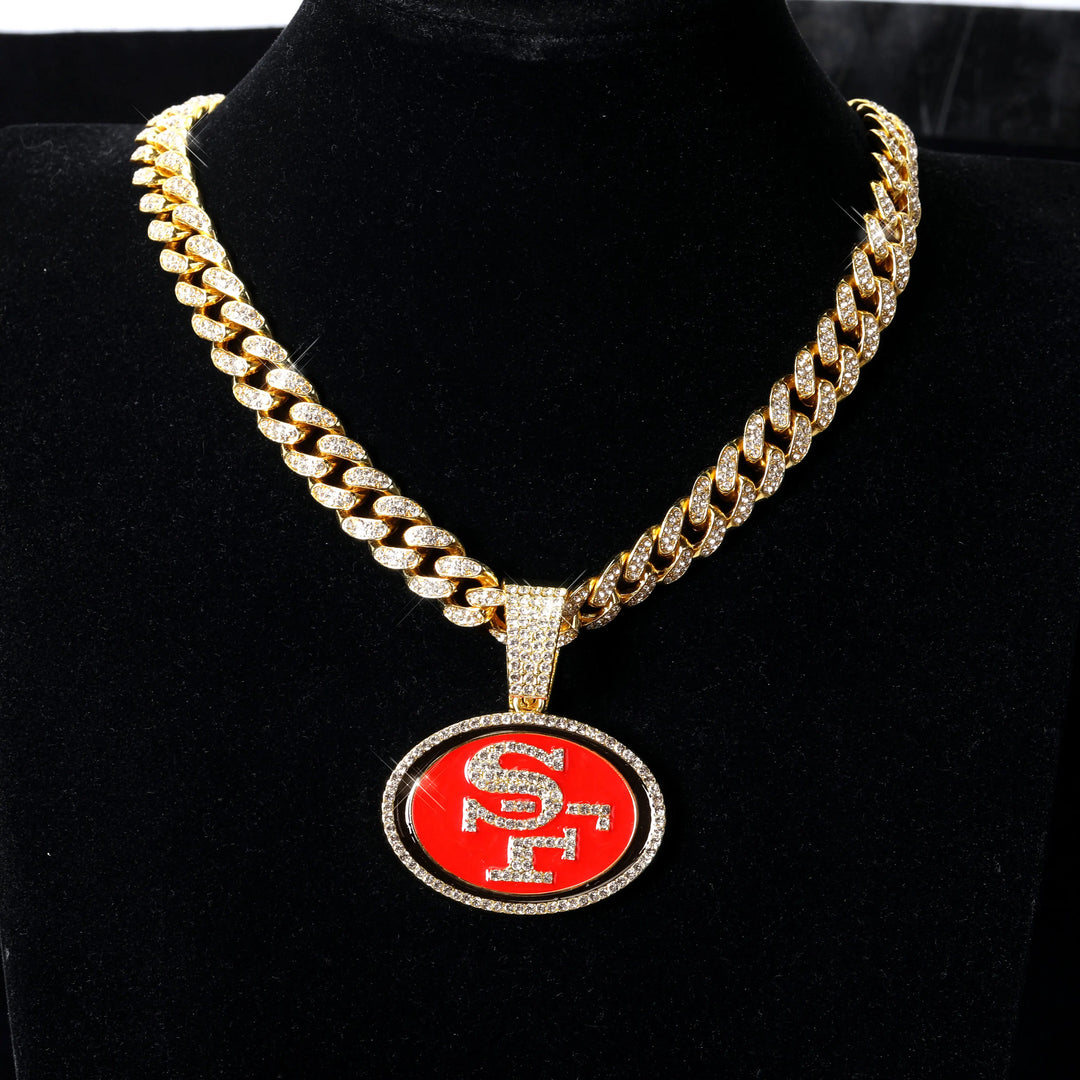 Sport-LOGO-Anhänger Halskette mit Iced Out Cuban Chains für Fußballfans