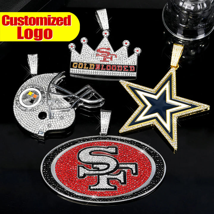Sport-LOGO-Anhänger Halskette mit Iced Out Cuban Chains für Fußballfans