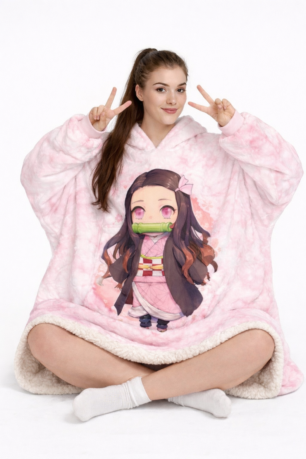 Nezuko Kamado Demon Slayer tragbare Decken-Kapuzenpullover für Kinder &amp; Erwachsene | OLM Toys