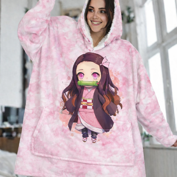Nezuko Kamado Demon Slayer tragbare Decken-Kapuzenpullover für Kinder &amp; Erwachsene | OLM Toys