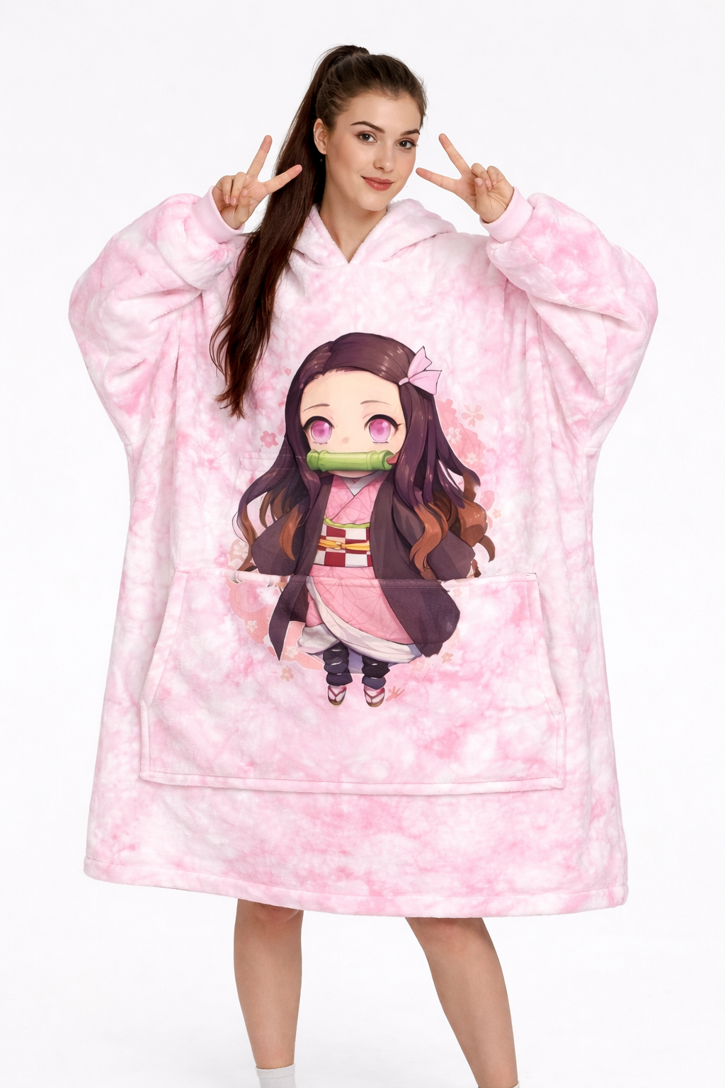 Nezuko Kamado Demon Slayer tragbare Decken-Kapuzenpullover für Kinder &amp; Erwachsene | OLM Toys