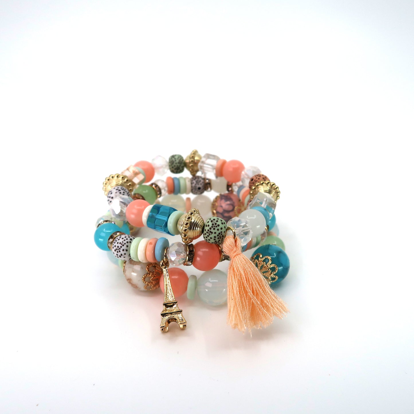 Bracelet perles breloque Tour Eiffel BR2521-45 (12 PIÈCES)