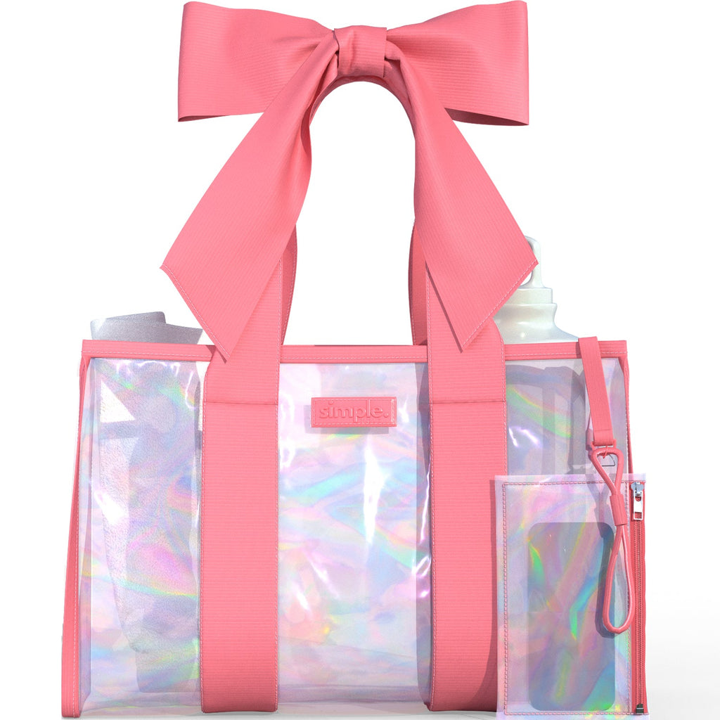 BowMe Prism Tote with Phone Pouch – Lightweight, Waterproof, Tip-Proof, Foldable and Washable Tote Bag for Beach, Pool, Travel and Vacation (Prism Pink & Prism Purple)