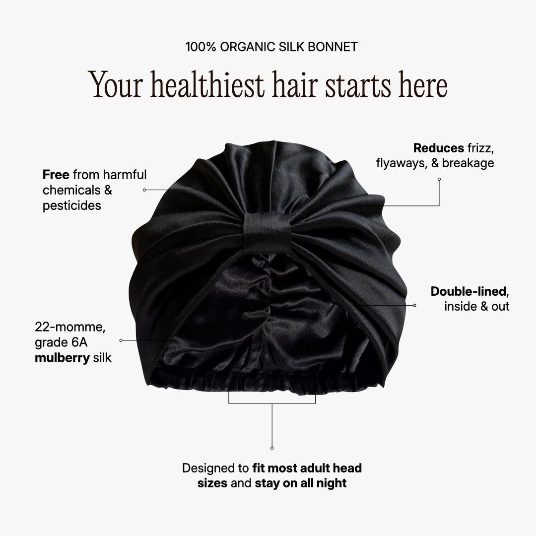 Bonnet de Nuit en Soie Bio Noir Onyx