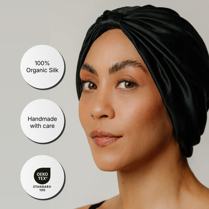 Bonnet de Nuit en Soie Bio Noir Onyx