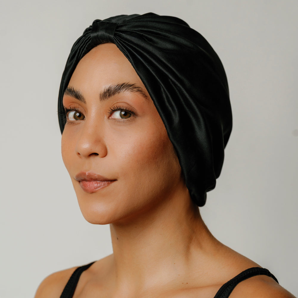Bonnet de Nuit en Soie Bio Noir Onyx