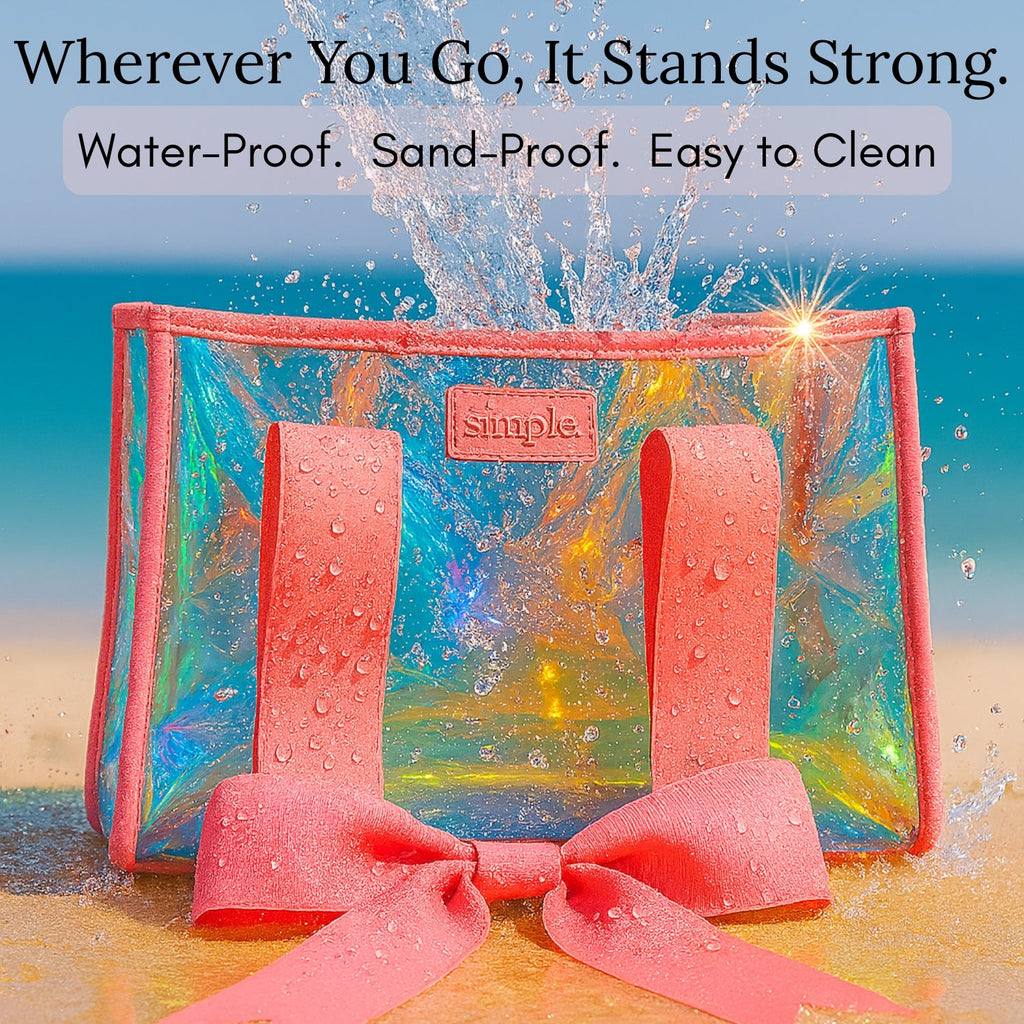 BowMe Prism Tote with Phone Pouch – Lightweight, Waterproof, Tip-Proof, Foldable and Washable Tote Bag for Beach, Pool, Travel and Vacation (Prism Pink & Prism Purple)