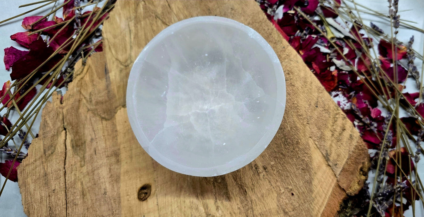 Bol en cristal de sélénite naturelle de 10 cm de diamètre