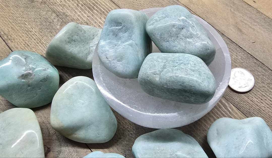 Großer getrommelter Amazonit-Kristall 5–6,5 cm – polierter Heilstein für Ruhe, Hals-Chakra &amp; Kommunikation