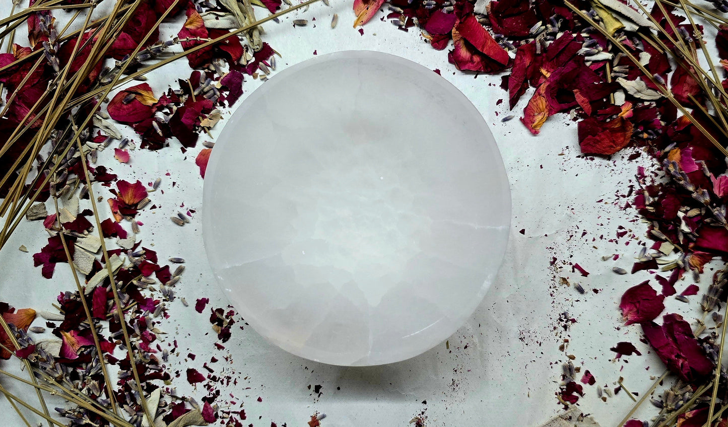 Bol en cristal de sélénite naturelle de 10 cm de diamètre