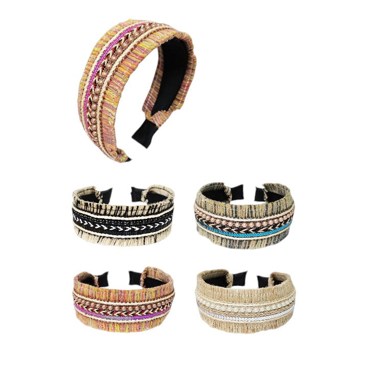Boho Raffia Perlen-Haarreif HB2417-25 (12 Stk.)