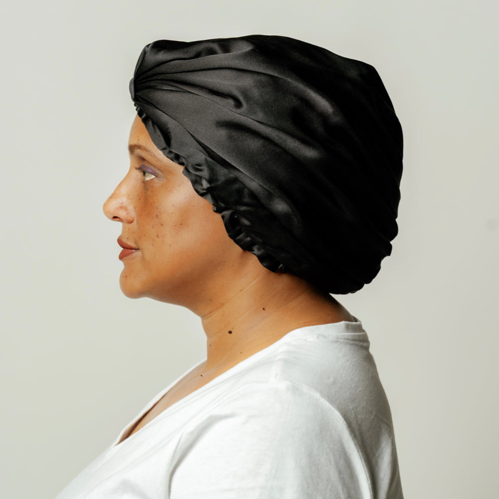 Bonnet de Nuit en Soie Bio Noir Onyx