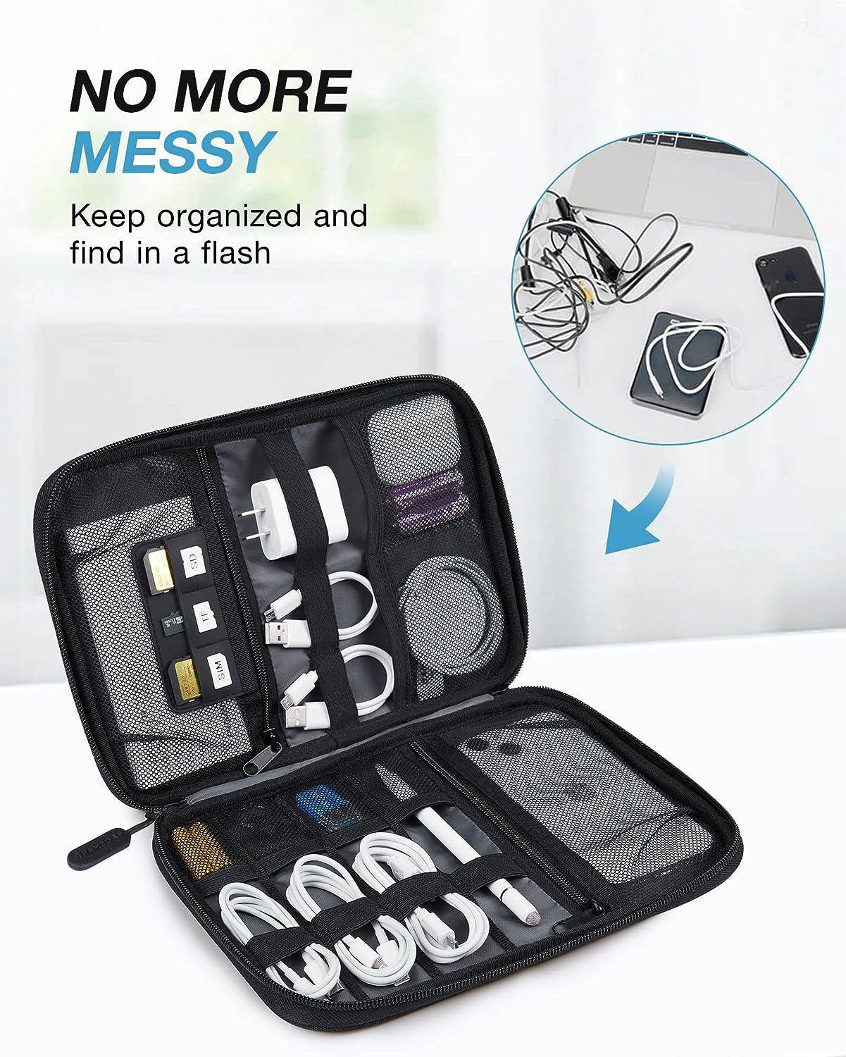 Electronics Organizer Travel Case, Small Cable Organizer Bag for Travel Essentials, Travel Tech Organizer as Travel Accessories, Cord Organizer for Phone, Power Bank, SD Card, Black
