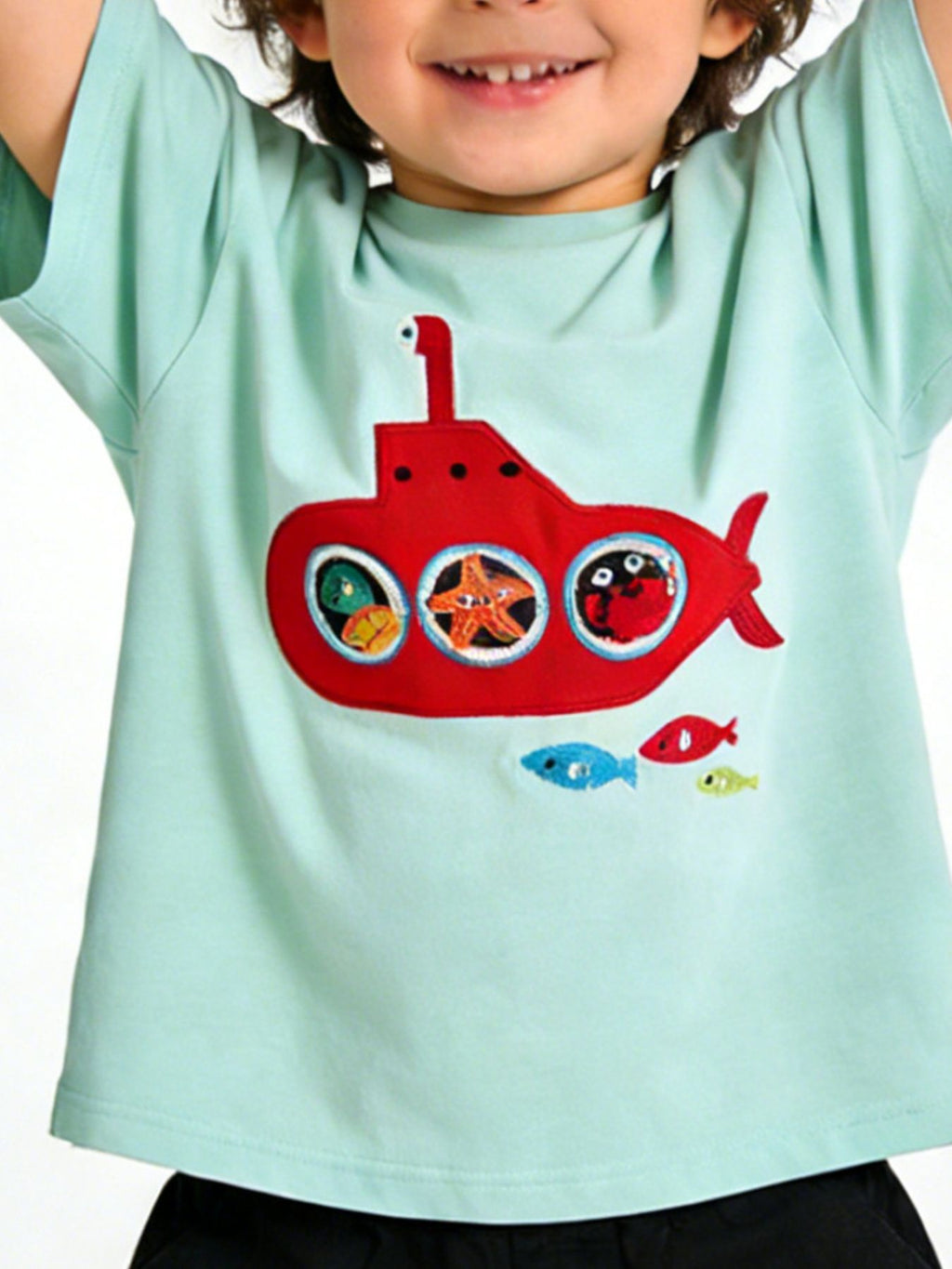 Children's Submarine Embroidered Round Neck Tee