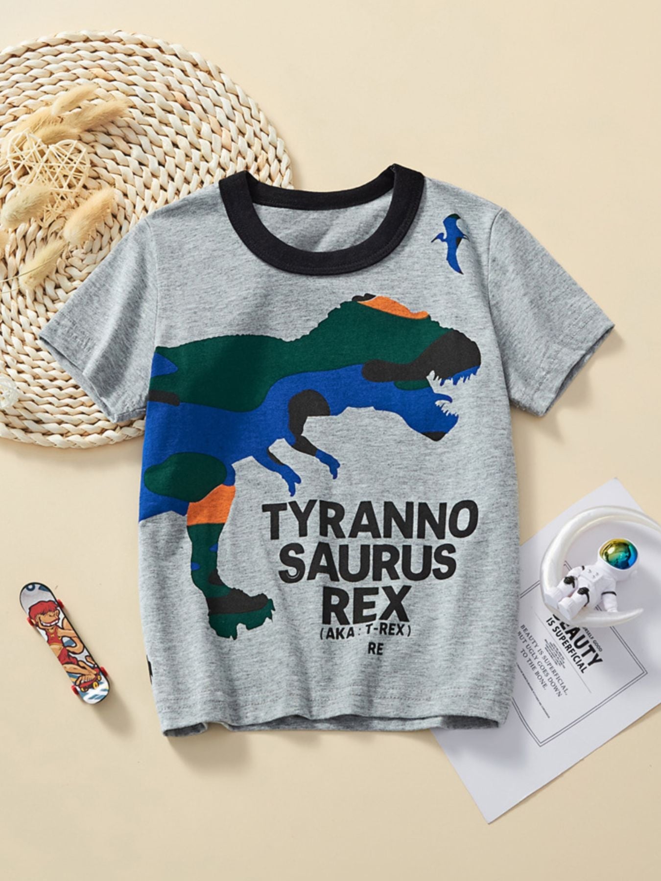 Children's Dinosaur Graphic Crew Neck Short Sleeve T-Shirt