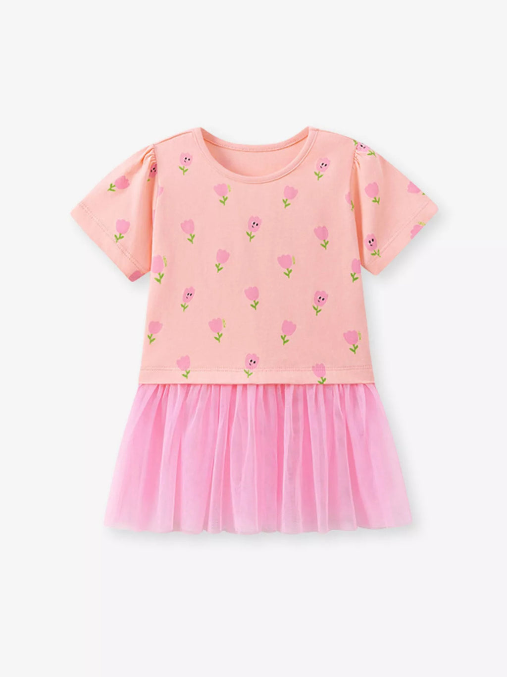 Children's Floral Print Tulle Layered Dress