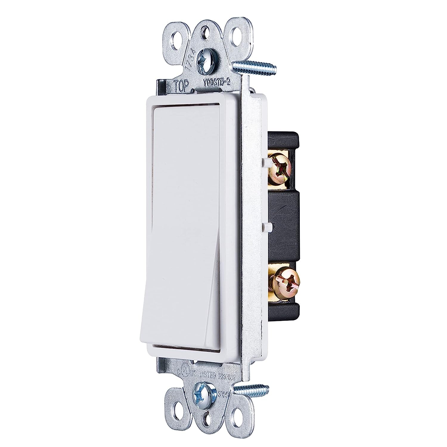 Grounding Paddle Rocker Switch, Single Pole, in Wall On/Off Power Switch Replacement for Ceiling Fans & Lights, 15 Amp, Great for Home, Office & Kitchen, UL Listed, White, 50726