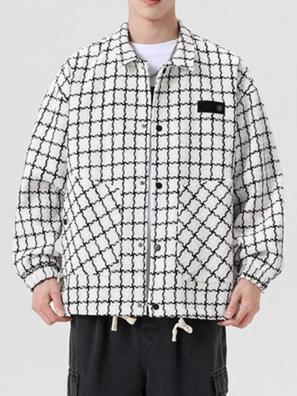 Men's Full Size Plaid Button Up Casual Jacket Plus Size