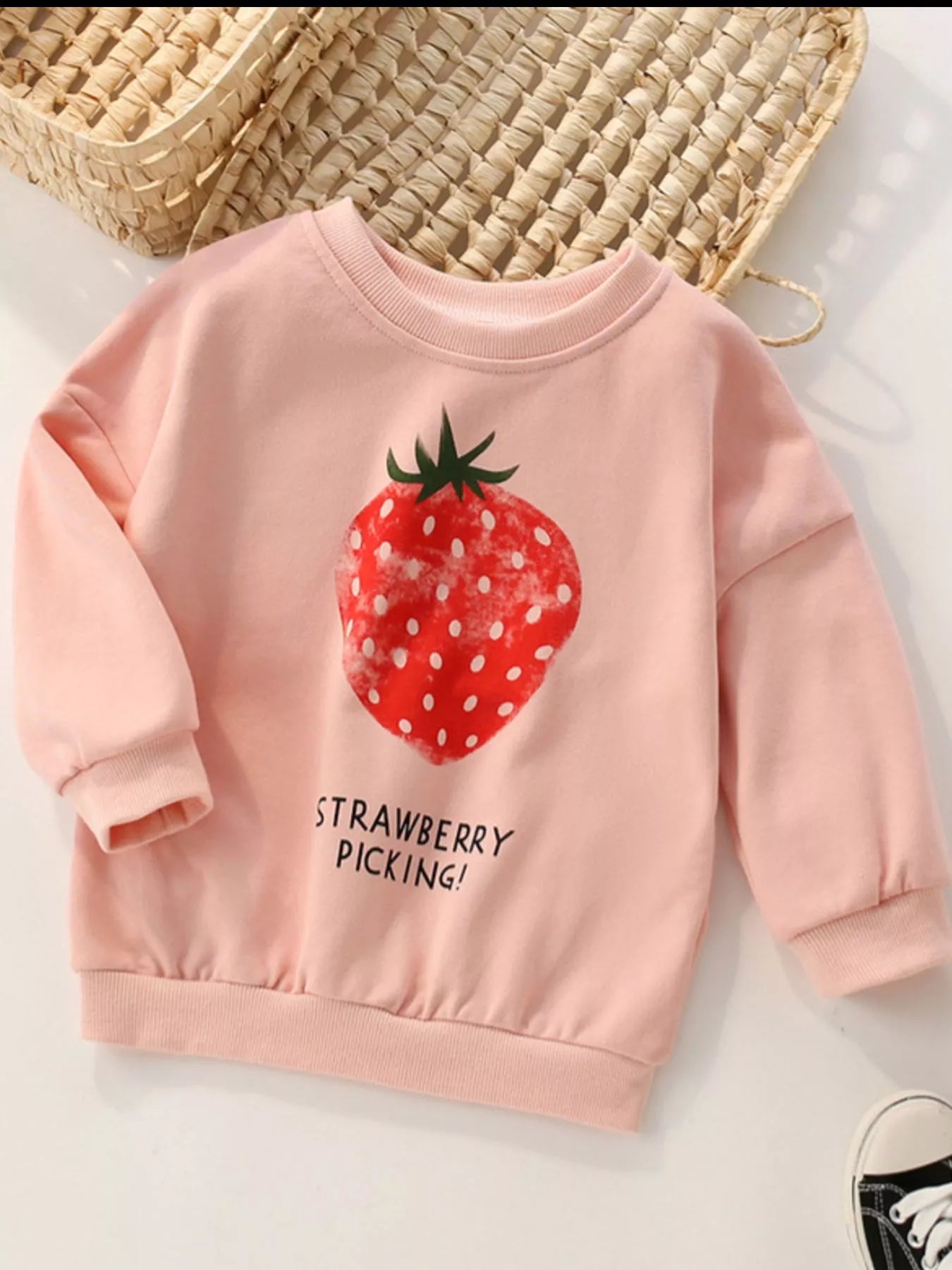 Children's Strawberry Picking Graphic Crew Neck Sweatshirt