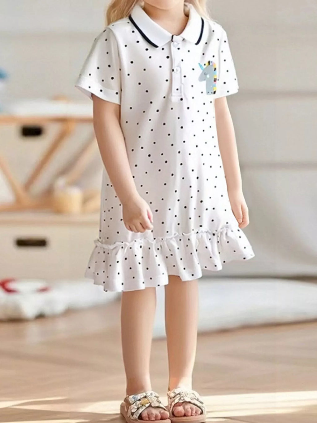 Children's Polka Dot Ruffle Hem Polo Dress