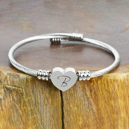 Bracelet Initial Câble Cœur Hypoallergénique et Ajustable