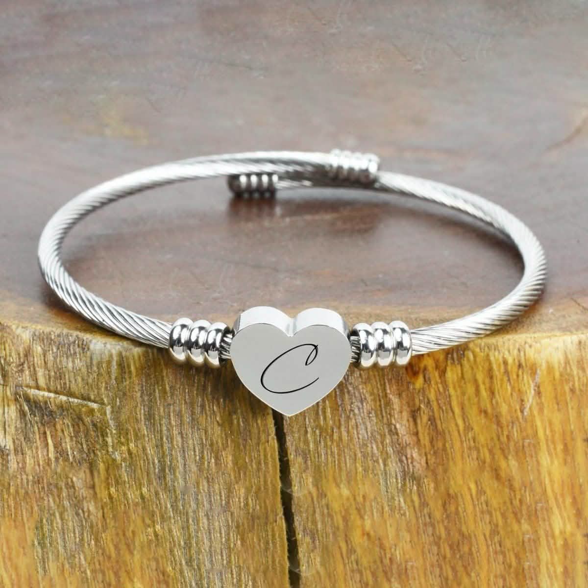 Bracelet Initial Câble Cœur Hypoallergénique et Ajustable