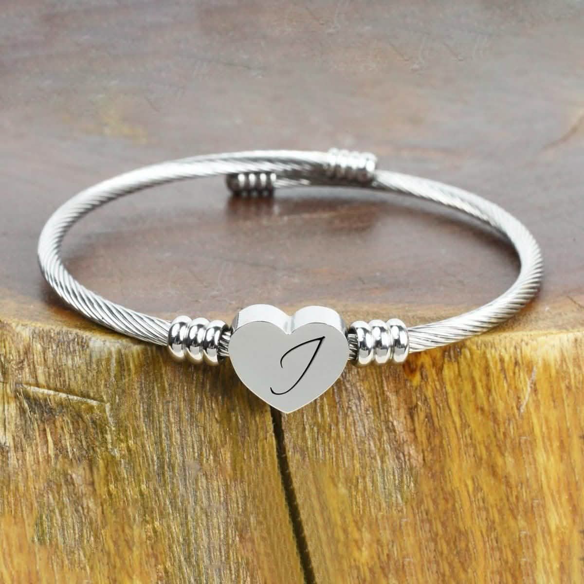 Bracelet Initial Câble Cœur Hypoallergénique et Ajustable