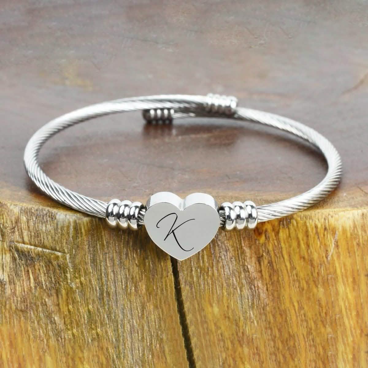 Bracelet Initial Câble Cœur Hypoallergénique et Ajustable