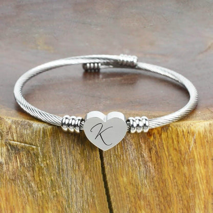 Bracelet Initial Câble Cœur Hypoallergénique et Ajustable