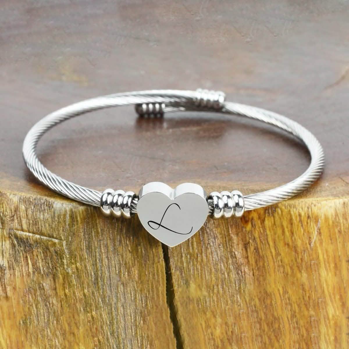 Bracelet Initial Câble Cœur Hypoallergénique et Ajustable