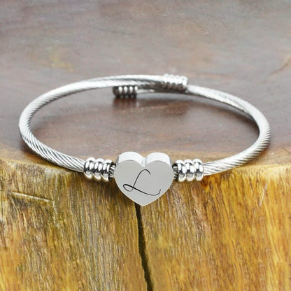 Bracelet Initial Câble Cœur Hypoallergénique et Ajustable