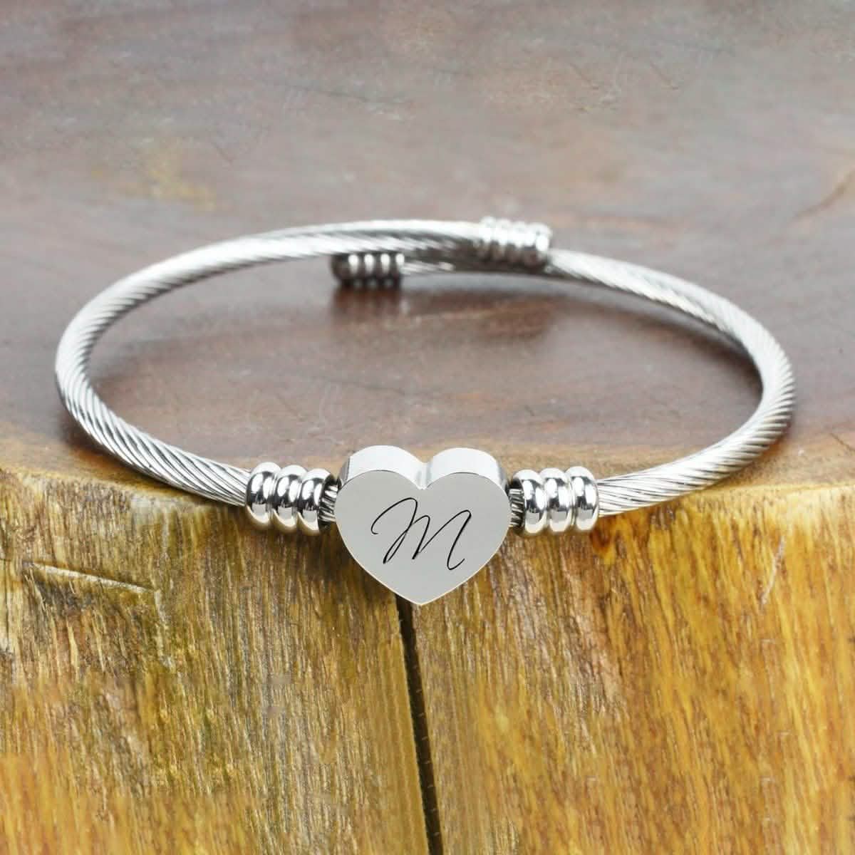 Bracelet Initial Câble Cœur Hypoallergénique et Ajustable