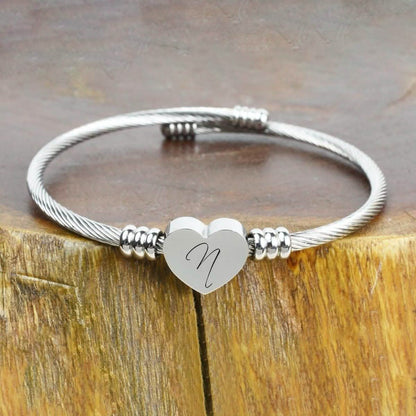 Bracelet Initial Câble Cœur Hypoallergénique et Ajustable