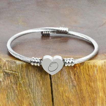 Bracelet Initial Câble Cœur Hypoallergénique et Ajustable
