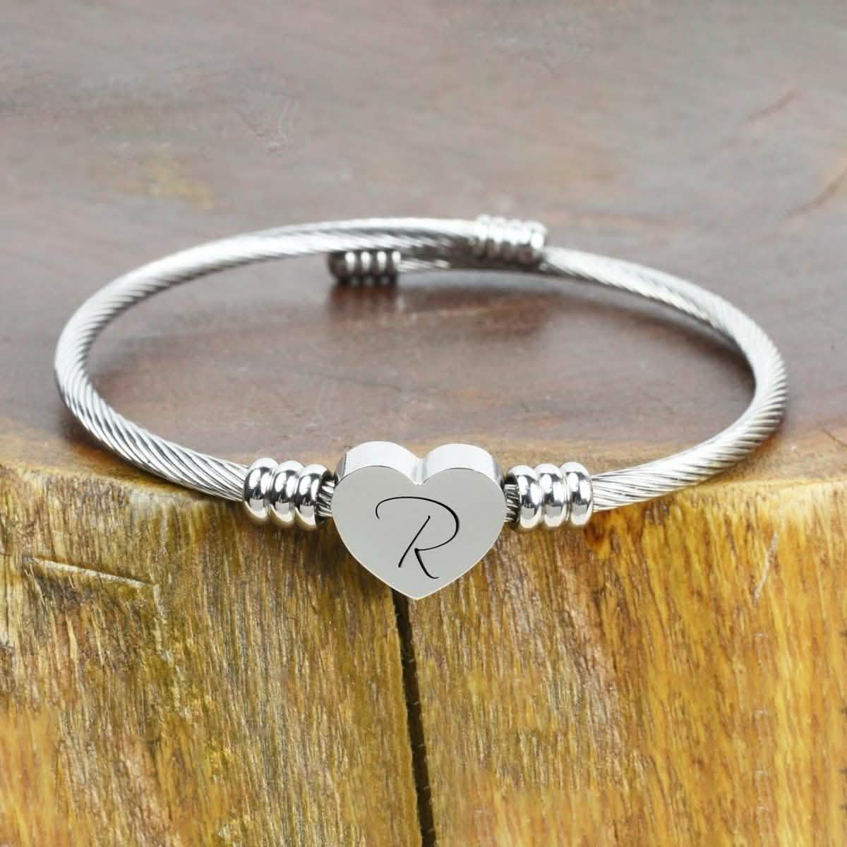 Bracelet Initial Câble Cœur Hypoallergénique et Ajustable